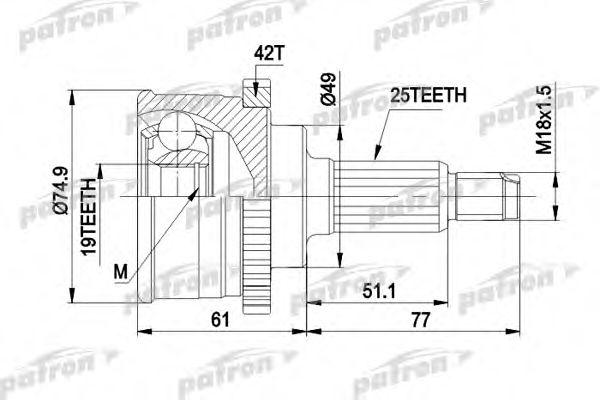 Шарнирный комплект, приводной вал PATRON PCV3741