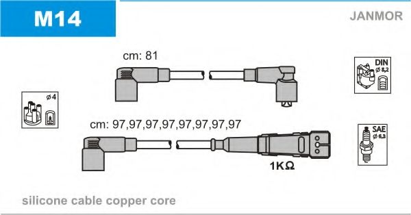 Комплект проводов зажигания JANMOR M14