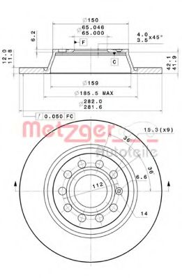 Тормозной диск METZGER 14925 V