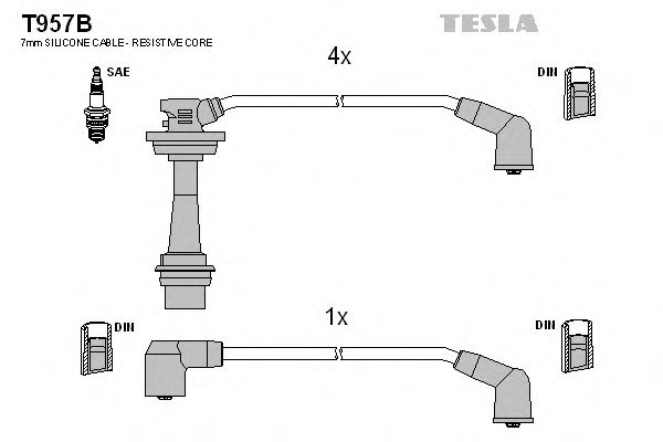 Комплект проводов зажигания TESLA T957B