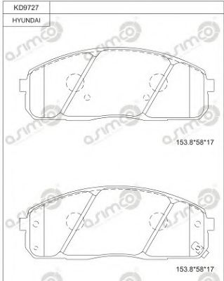 Комплект тормозных колодок, дисковый тормоз ASIMCO KD9727