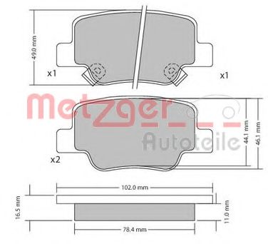 Комплект тормозных колодок, дисковый тормоз METZGER 1170410