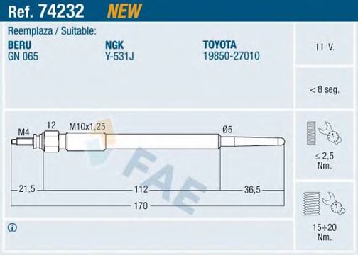 Свеча накаливания FAE 74232