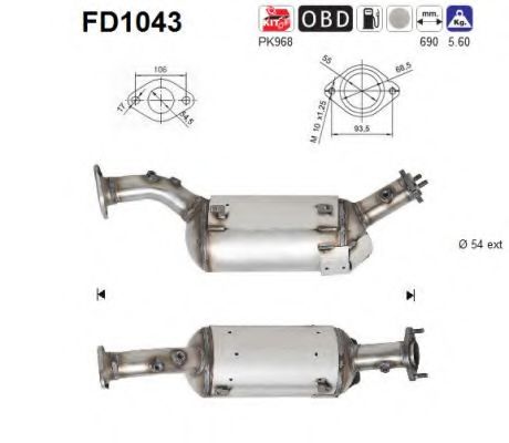 Сажевый / частичный фильтр, система выхлопа ОГ AS FD1043