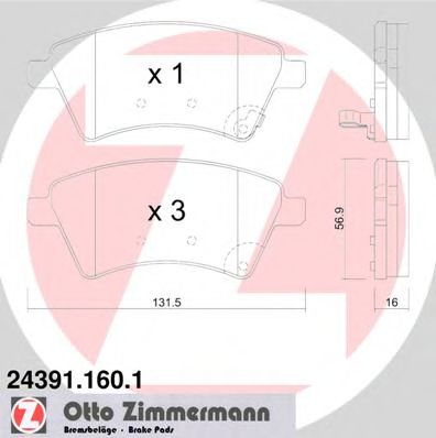 Комплект тормозных колодок, дисковый тормоз ZIMMERMANN 24391.160.1