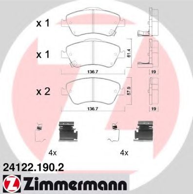 Комплект тормозных колодок, дисковый тормоз ZIMMERMANN 24122.190.2