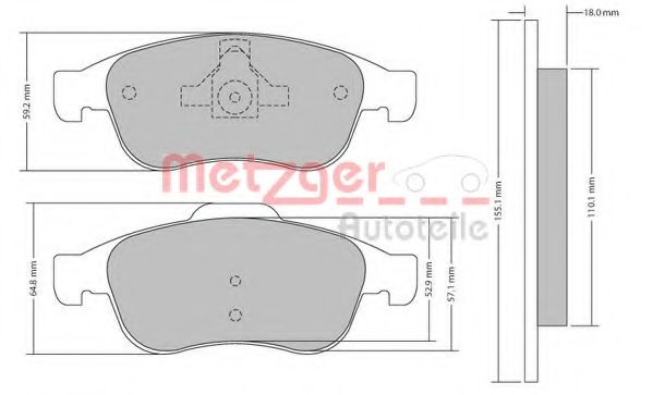 Комплект тормозных колодок, дисковый тормоз METZGER 1170265