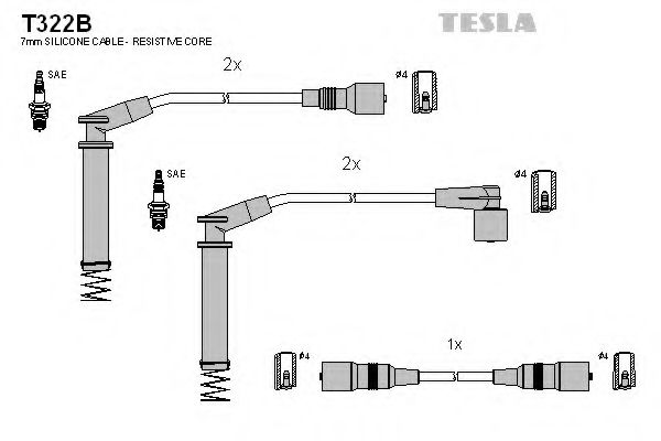Комплект проводов зажигания TESLA T322B