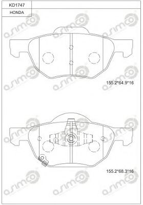 Комплект тормозных колодок, дисковый тормоз ASIMCO KD1747