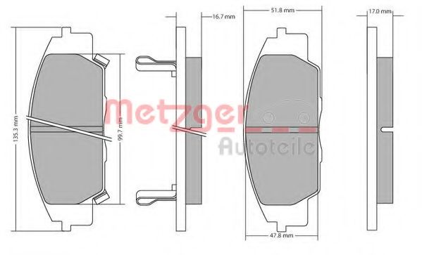 Комплект тормозных колодок, дисковый тормоз METZGER 1170649