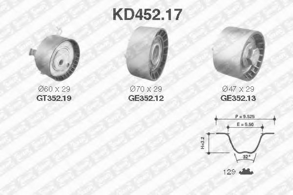 Комплект ремня ГРМ SNR KD452.17