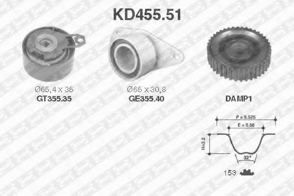 Комплект ремня ГРМ SNR KD455.51