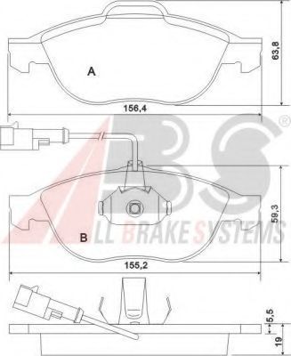 Комплект тормозных колодок, дисковый тормоз A.B.S. 37064