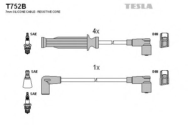 Комплект проводов зажигания TESLA T752B