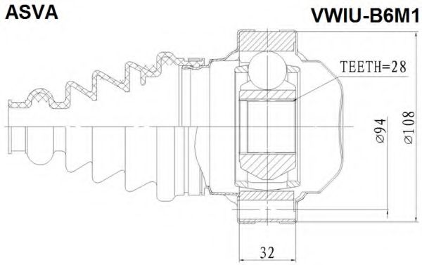 Шарнирный комплект, приводной вал ASVA VWIU-B6M1