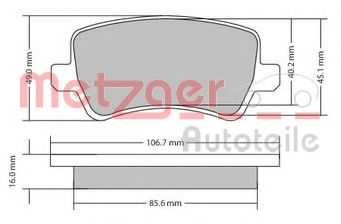 Комплект тормозных колодок, дисковый тормоз METZGER 1170056