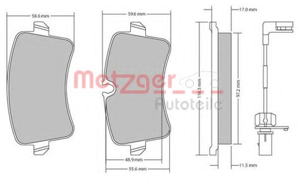 Комплект тормозных колодок, дисковый тормоз METZGER 1170688