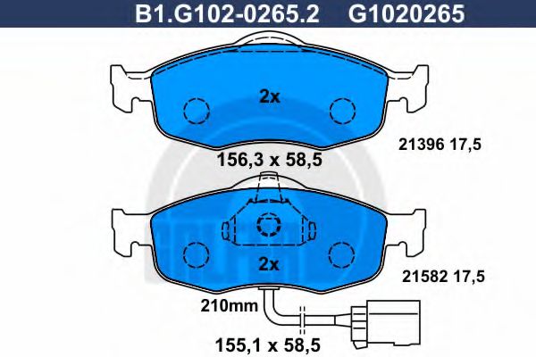 Комплект тормозных колодок, дисковый тормоз GALFER B1.G102-0265.2