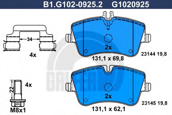 Комплект тормозных колодок, дисковый тормоз GALFER B1.G102-0925.2