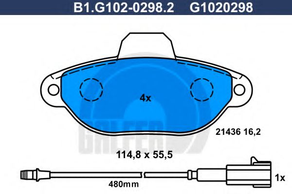 Комплект тормозных колодок, дисковый тормоз GALFER B1.G102-0298.2