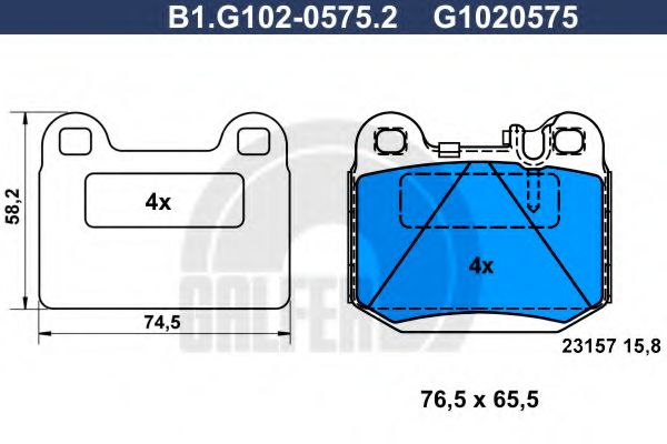 Комплект тормозных колодок, дисковый тормоз GALFER B1.G102-0575.2