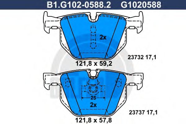 Комплект тормозных колодок, дисковый тормоз GALFER B1.G102-0588.2