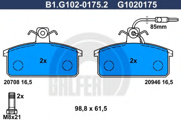 Комплект тормозных колодок, дисковый тормоз GALFER 20946