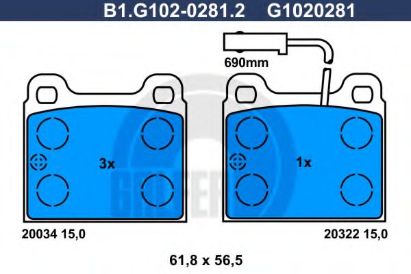 Комплект тормозных колодок, дисковый тормоз GALFER B1.G102-0281.2