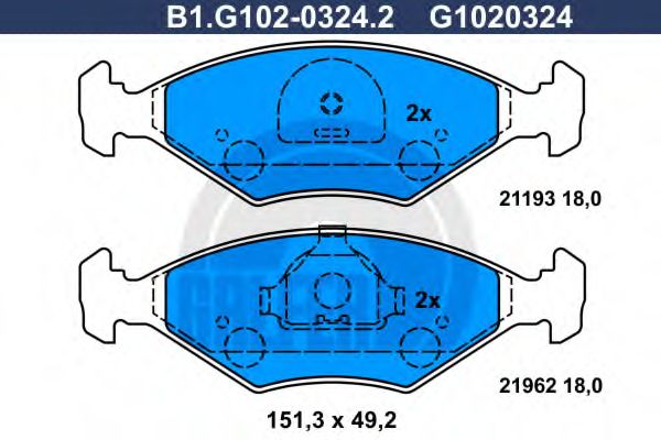 Комплект тормозных колодок, дисковый тормоз GALFER B1.G102-0324.2