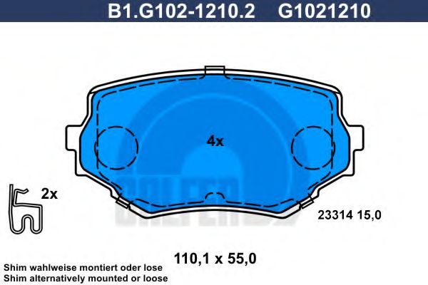 Комплект тормозных колодок, дисковый тормоз GALFER B1.G102-1210.2