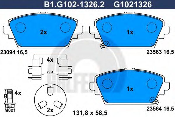 Комплект тормозных колодок, дисковый тормоз GALFER B1.G102-1326.2