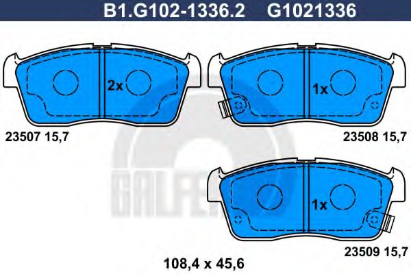 Комплект тормозных колодок, дисковый тормоз GALFER B1.G102-1336.2