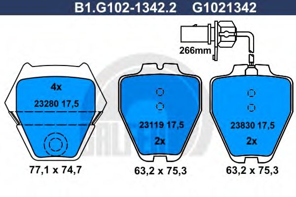 Комплект тормозных колодок, дисковый тормоз GALFER B1.G102-1342.2