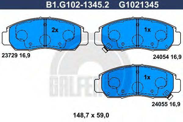 Комплект тормозных колодок, дисковый тормоз GALFER B1.G102-1345.2