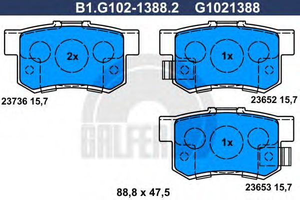 Комплект тормозных колодок, дисковый тормоз GALFER B1.G102-1388.2