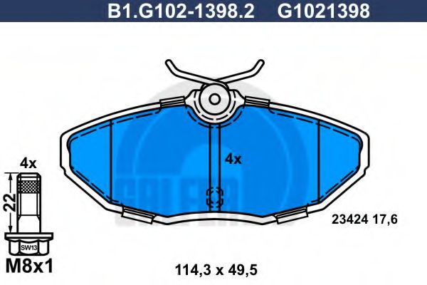 Комплект тормозных колодок, дисковый тормоз GALFER B1.G102-1398.2