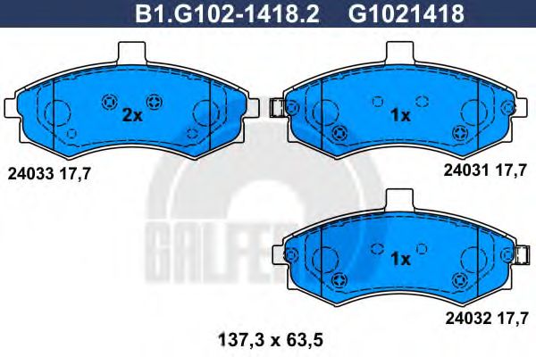 Комплект тормозных колодок, дисковый тормоз GALFER B1.G102-1418.2