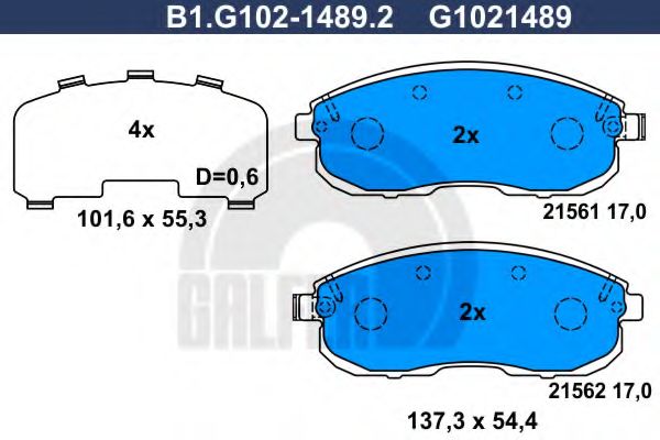 Комплект тормозных колодок, дисковый тормоз GALFER B1.G102-1489.2