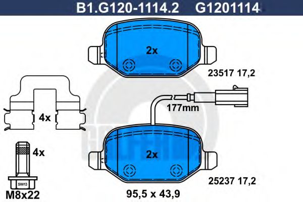 Комплект тормозных колодок, дисковый тормоз GALFER B1.G120-1114.2