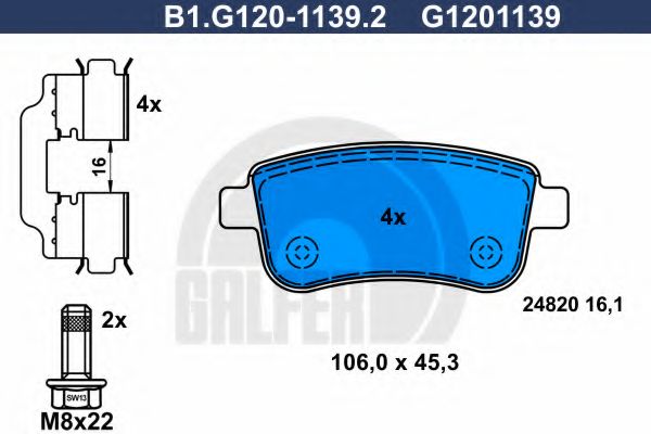 Комплект тормозных колодок, дисковый тормоз GALFER B1.G120-1139.2