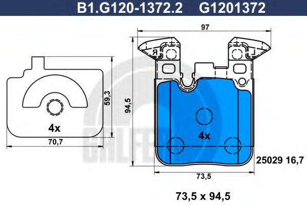 Комплект тормозных колодок, дисковый тормоз GALFER B1.G120-1372.2