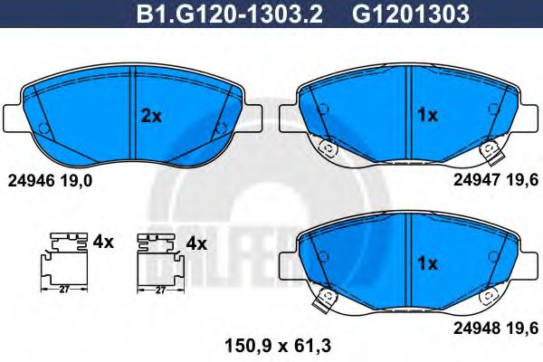 Комплект тормозных колодок, дисковый тормоз GALFER B1.G120-1303.2