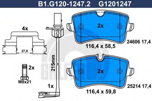 Комплект тормозных колодок, дисковый тормоз GALFER B1.G120-1247.2