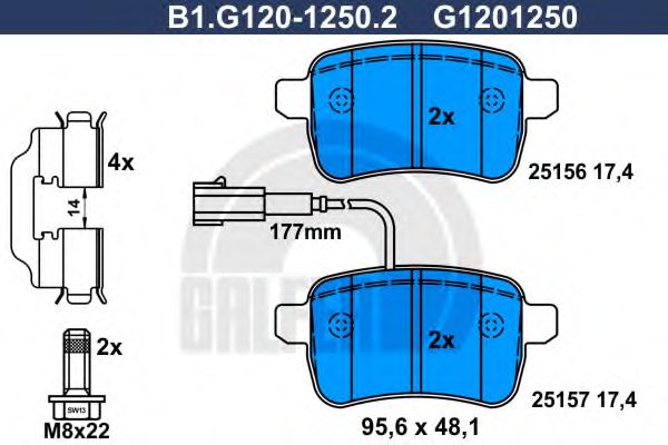 Комплект тормозных колодок, дисковый тормоз GALFER B1.G120-1250.2