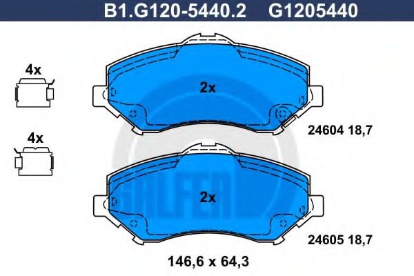 Комплект тормозных колодок, дисковый тормоз GALFER B1.G120-5440.2