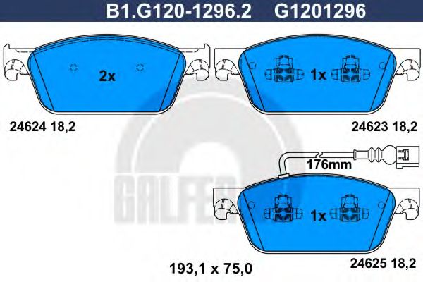 Комплект тормозных колодок, дисковый тормоз GALFER B1.G120-1296.2