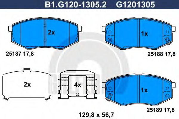 Комплект тормозных колодок, дисковый тормоз GALFER B1.G120-1305.2