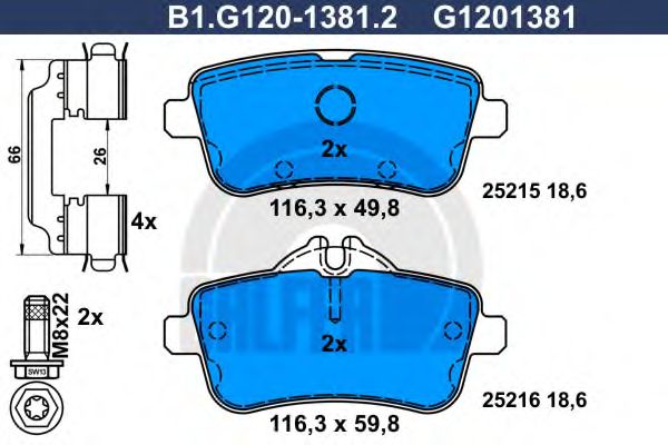 Комплект тормозных колодок, дисковый тормоз GALFER B1.G120-1381.2