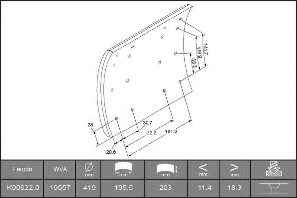 Комплект тормозных башмаков, барабанные тормоза ABEX B2622970