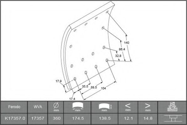 Комплект тормозных башмаков, барабанные тормоза FERODO 17358